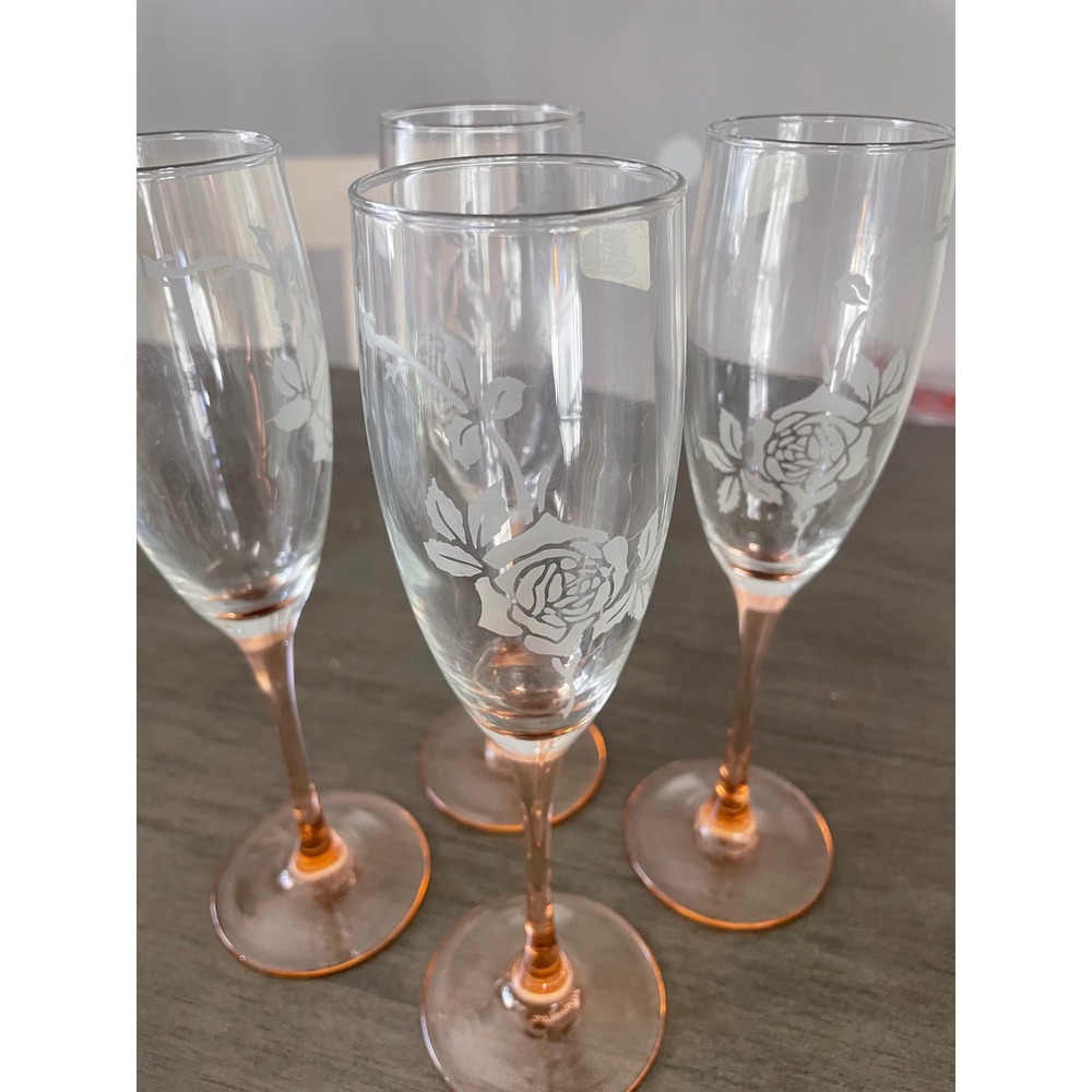 Vintage Luminarc Rose Flutes Set of 4 6oz